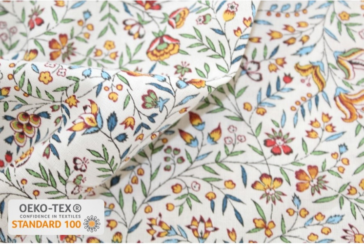 TISSU PROVENCAL PETITES FLEURS MULTICOLORE / IVOIRE TISSU PROVENCAL PETITES FLEURS MULTICOLORE / IVOIRE