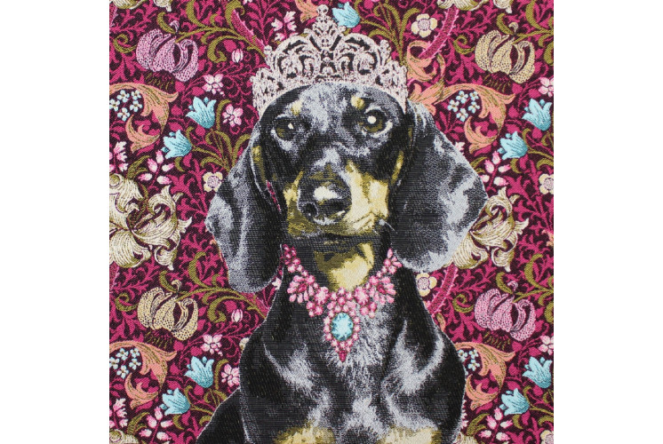 CARRÉ DÉCO JACQUARD CHIEN TECKEL FLEURS FUCHSIA