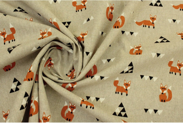 TISSU PETITS RENARDS TRIANGLES FOND LIN TISSU PETITS RENARDS TRIANGLES FOND LIN