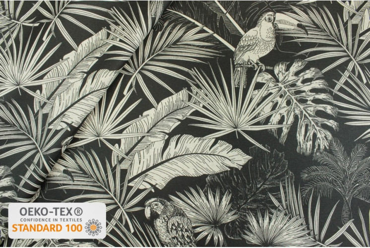 TOILE ENDUITE OISEAUX TROPICAUX JUNGLE NOIR TOILE ENDUITE OISEAUX TROPICAUX JUNGLE NOIR