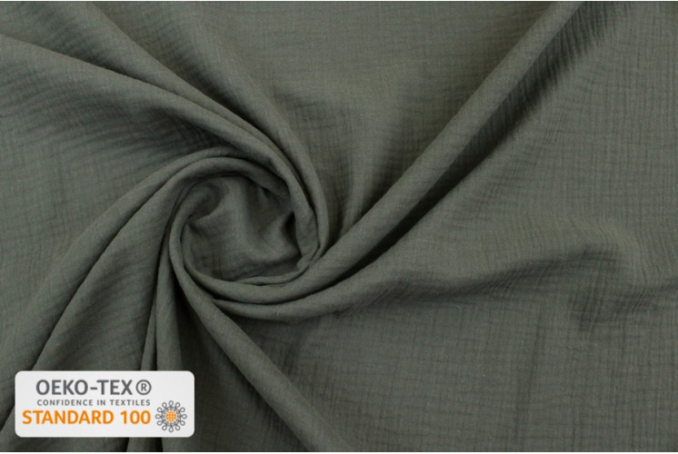 TISSU COTON DOUBLE GAZE GAUFRÉE GRIS FONCÉ TISSU COTON DOUBLE GAZE GAUFRÉE GRIS FONCÉ