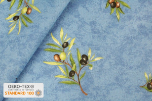 TISSU PROVENCAL BRANCHES OLIVIERS ALL OVER BLEU