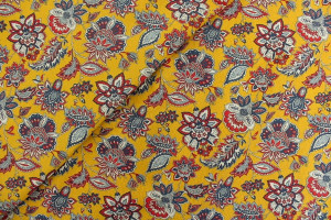 Tissu provençal Arlésienne fleurs jaune bleu